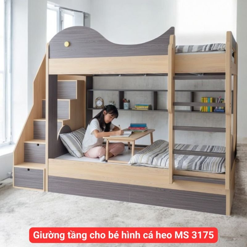 Giường tầng cho bé hình cá heo MS 3175 1 Giường tầng cho bé hình cá heo MS 3175