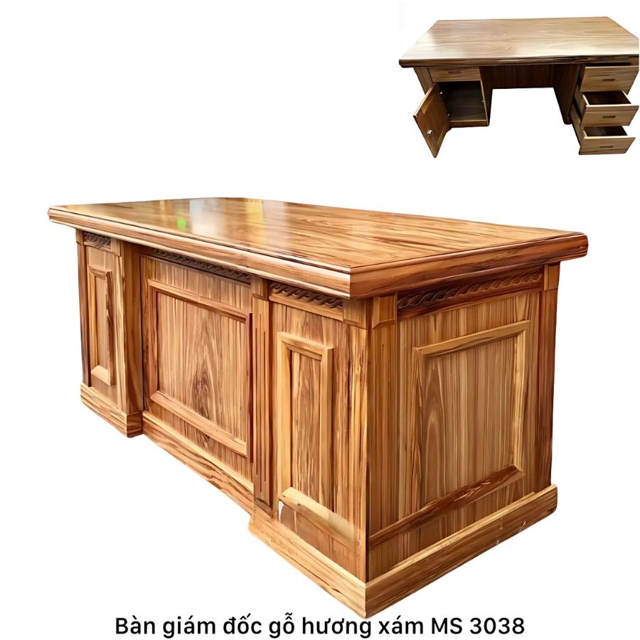 Bàn giám đốc gỗ tự nhiên hương xám