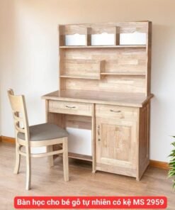 Bàn học cho bé gỗ tự nhiên có kệ MS 2959