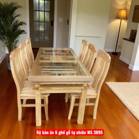 Bộ bàn ăn 6 ghế gỗ tự nhiên MS 3095