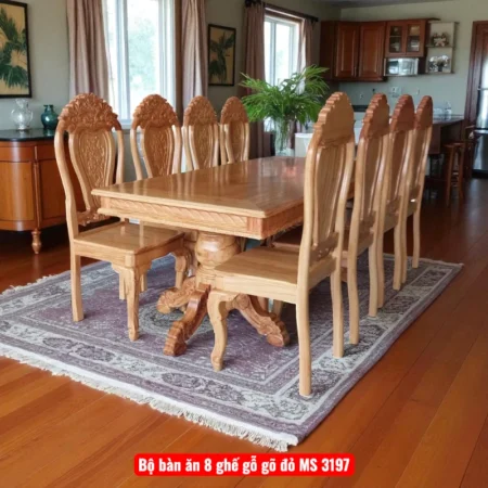 Bộ bàn ăn 8 ghế gỗ gõ đỏ MS 3197