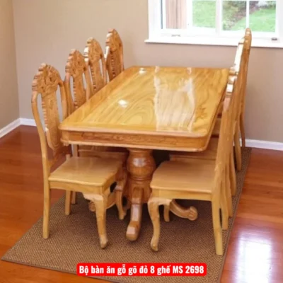 Bộ bàn ăn gỗ gõ đỏ 8 ghế MS 2698