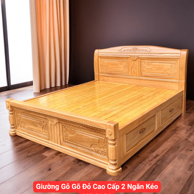 Giường Gỗ Gõ Đỏ Cao Cấp 2 Ngăn Kéo MS 3184 1 Giường Gỗ Gõ Đỏ Cao Cấp 2 Ngăn Kéo MS 3184
