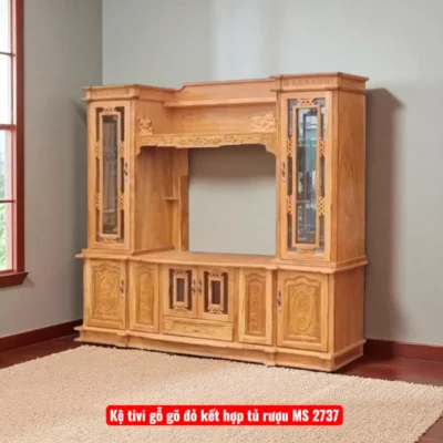 Kệ tivi gỗ gõ đỏ kết hợp tủ rượu MS 2737