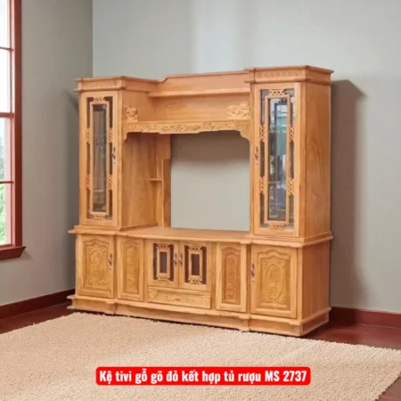 Kệ tivi gỗ gõ đỏ kết hợp tủ rượu MS 2737
