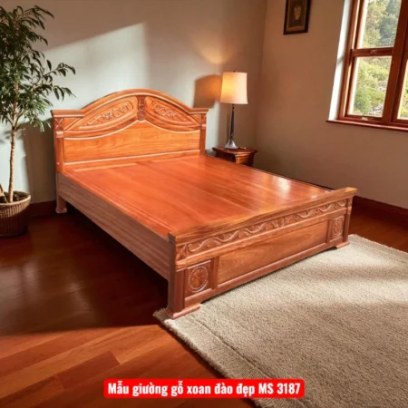 Mẫu giường gỗ xoan đào đẹp MS 3187
