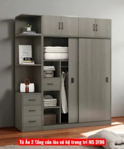 Tủ Áo 2 Tầng cửa lùa có kệ trang trí MS 3196