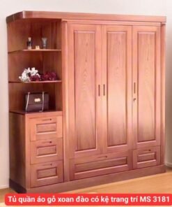 Tủ quần áo gỗ xoan đào có kệ trang trí MS 3181