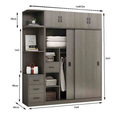 Tủ Áo 2 Tầng cửa lùa có kệ trang trí MS 3196 tu-ao-2-tang