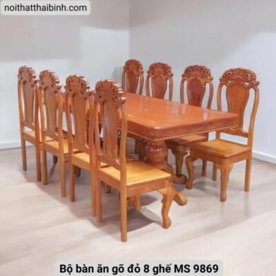 Bộ bàn ăn gõ đỏ 8 ghế