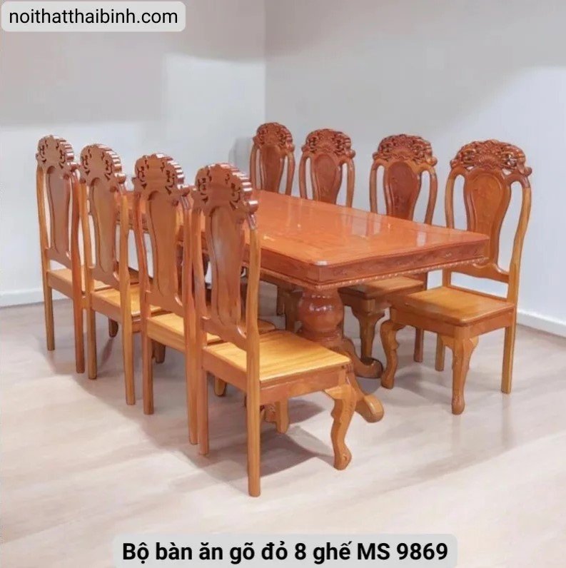 Bộ bàn ăn gõ đỏ 8 ghế MS 9869 Bộ bàn ăn gõ đỏ 8 ghế