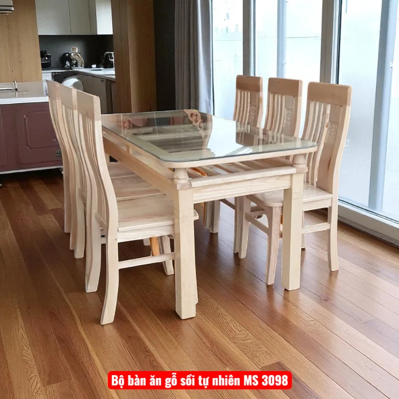 Bộ bàn ăn gỗ sồi tự nhiên MS 3098 1 Bộ bàn ăn gỗ sồi tự nhiên