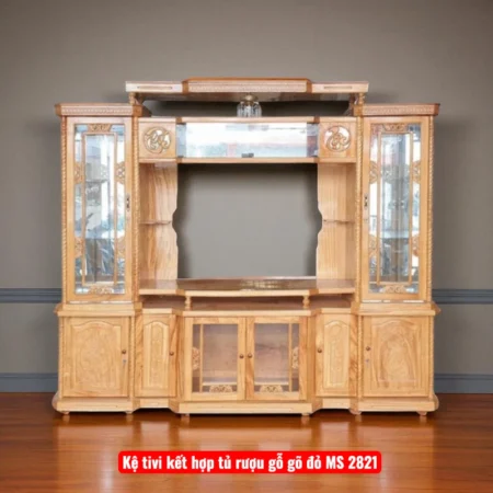 Kệ tivi kết hợp tủ rượu đôi gỗ gõ đỏ