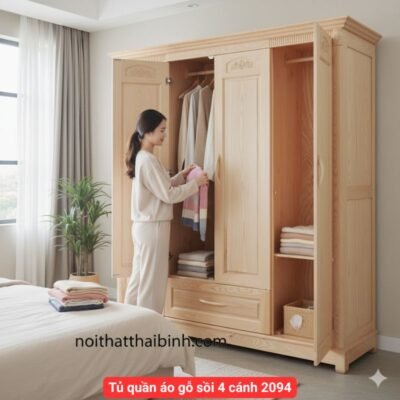 Tủ quần áo gỗ sồi 4 cánh
