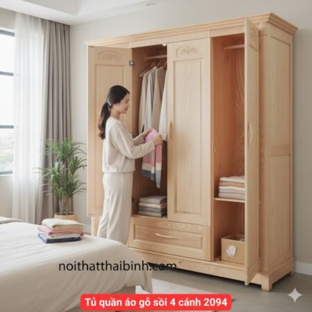 Tủ quần áo gỗ sồi 4 cánh