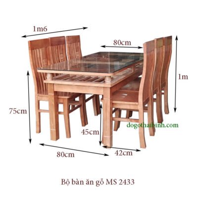 Bộ bàn ăn gỗ xoan đào 6 ghế MS 2433 Bộ bàn ăn gỗ xoan đào 6 ghế MS 2433