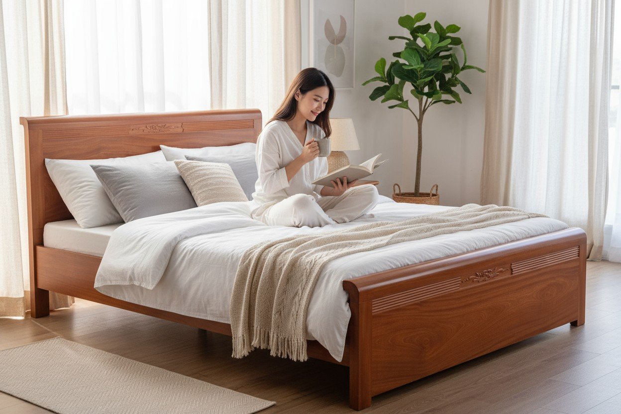 Giường Gỗ Tự Nhiên - Lựa Chọn Hoàn Hảo Cho Phòng Ngủ Sang Trọng 2025 35 Giường gỗ tự nhiên kiểu Nhật hiện đại bọc nệm cao cấp