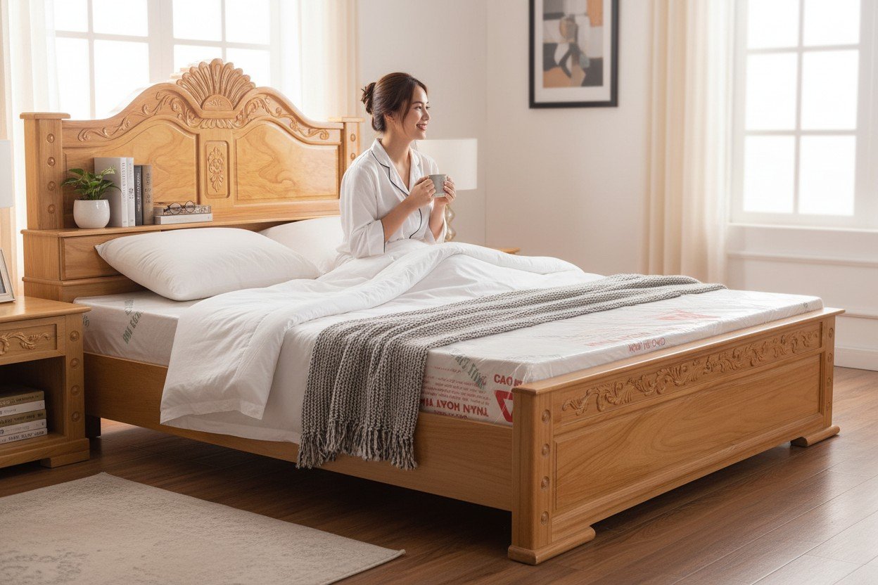 Giường Gỗ Tự Nhiên - Lựa Chọn Hoàn Hảo Cho Phòng Ngủ Sang Trọng 2025 38 Giường gỗ óc chó có ngăn kéo thông minh tiết kiệm không gian