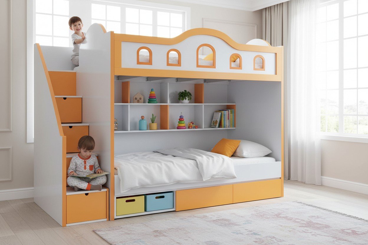 Phòng ngủ nhỏ bố trí giường tầng thông minh tiết kiệm diện tích