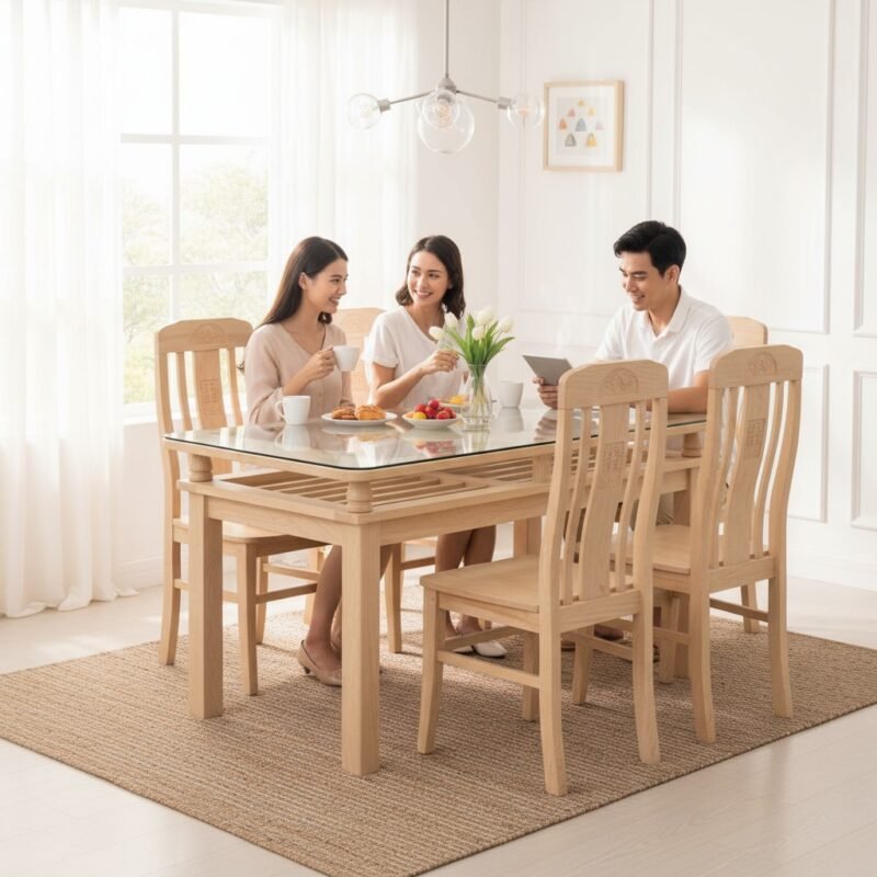 Hướng Dẫn Chọn Bàn Ăn Gỗ Toàn Tập - Bí Quyết Từ Chuyên Gia Nội Thất 1 Bộ bàn ăn gỗ tự nhiên cao cấp trong hướng dẫn chọn bàn ăn gỗ