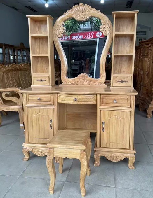 Bàn trang điểm gỗ tại TPHCM bền đẹp giá tốt Bàn trang điểm gỗ tại TPHCM kèm ghế ngồi và đèn LED