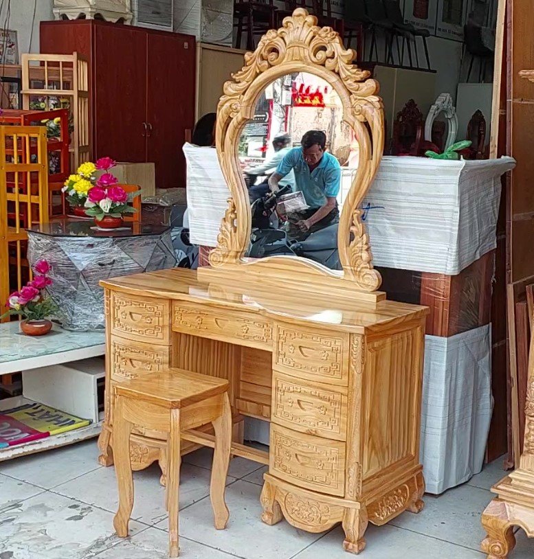 Bàn trang điểm gỗ tại TPHCM bền đẹp giá tốt Bàn trang điểm gỗ cao cấp chạm khắc tinh xảo phong cách tân cổ điển