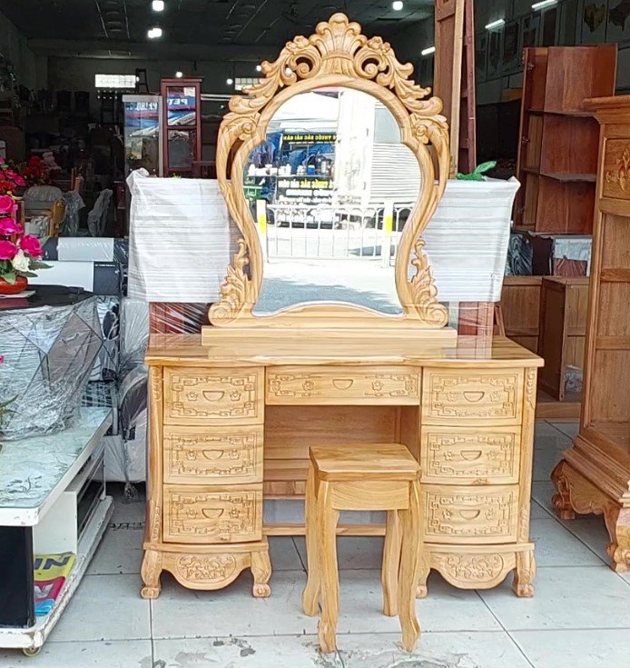 Bàn trang điểm gỗ tại TPHCM bền đẹp giá tốt Bàn trang điểm gỗ kết hợp mặt kính và chân kim loại hiện đại