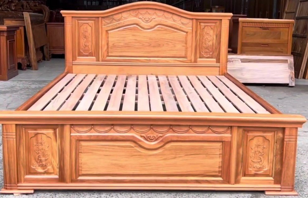Giường gỗ công nghiệp tại quận 2 giá tốt đẹp Cận cảnh cạnh dán và bề mặt melamine giường gỗ công nghiệp