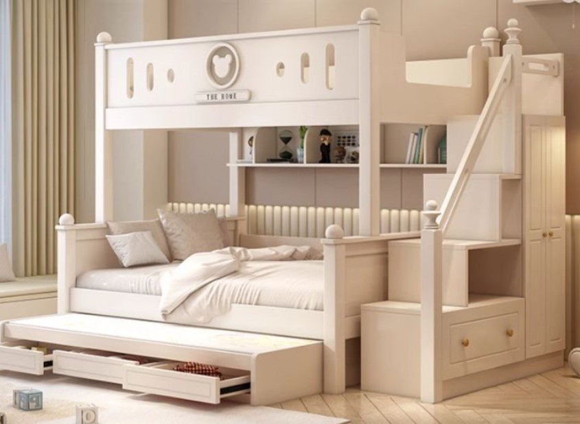 Giường tầng cho bé cao cấp gỗ xoan đào vân gỗ tự nhiên tinh tế