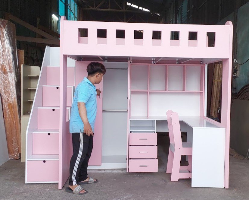 Cận cảnh mối mộng khung chịu lực giường tầng trẻ em chắc chắn