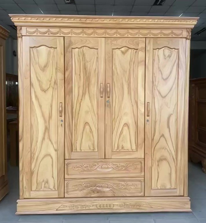 Tủ quần áo gỗ tự nhiên vân sáng phong cách Scandinavian hiện đại