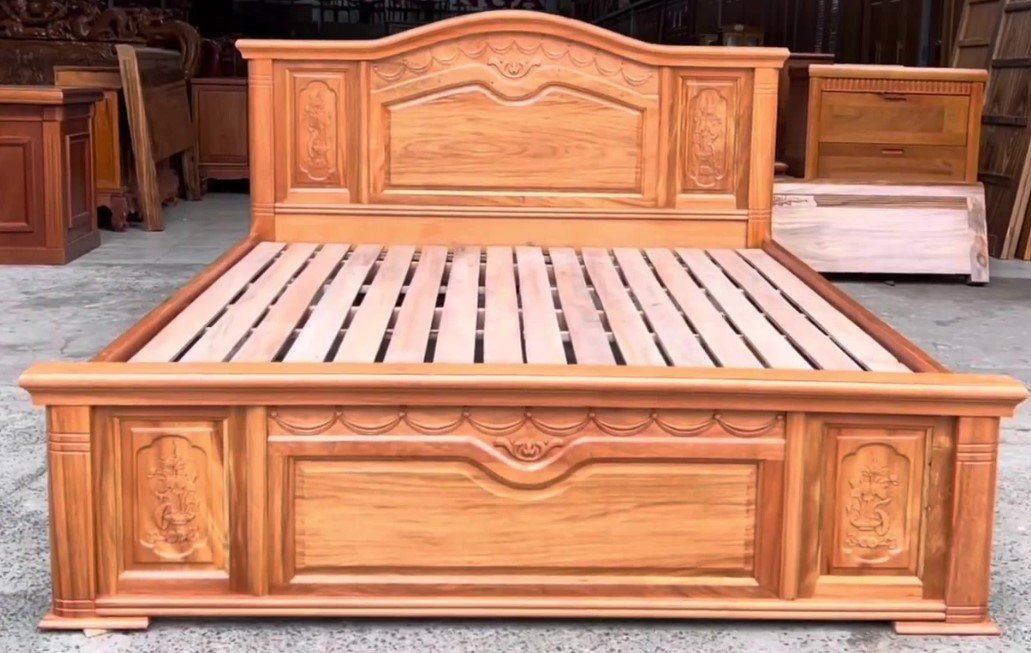 Giường gỗ óc chó thiết kế nội thất tối giản sang phòng ngủ