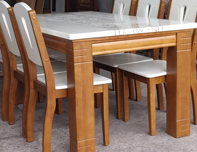 Bàn ăn mặt đá nhân tạo gỗ cao su tự nhiên