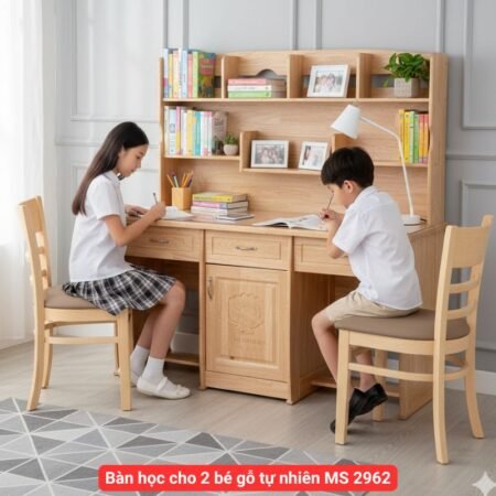 Bàn học cho 2 bé gỗ tự nhiên MS 2962