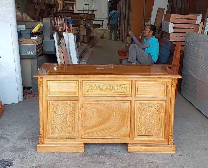 Bàn làm việc gỗ sồi cao cấp thiết kế tối giản