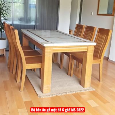 Bộ bàn ăn gỗ mặt đá 6 ghế