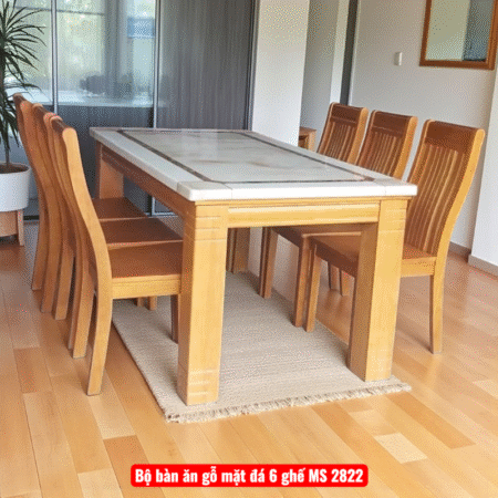 Bộ bàn ăn gỗ mặt đá 6 ghế