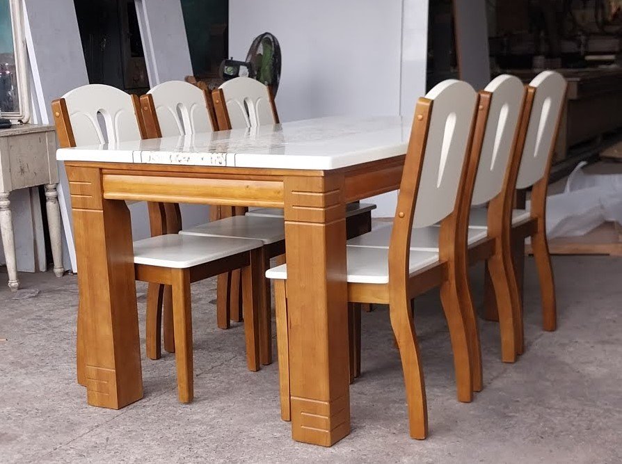 Bộ bàn ăn mặt đá gỗ tự nhiên 6 ghế sang trọng