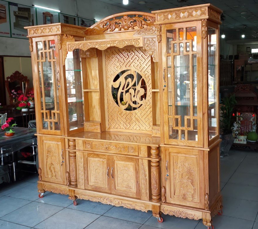 Cửa hàng tủ rượu quận 5 chất lượng uy tín Tủ rượu gỗ gõ đỏ chạm khắc dáng cổ điển đặt sát tường