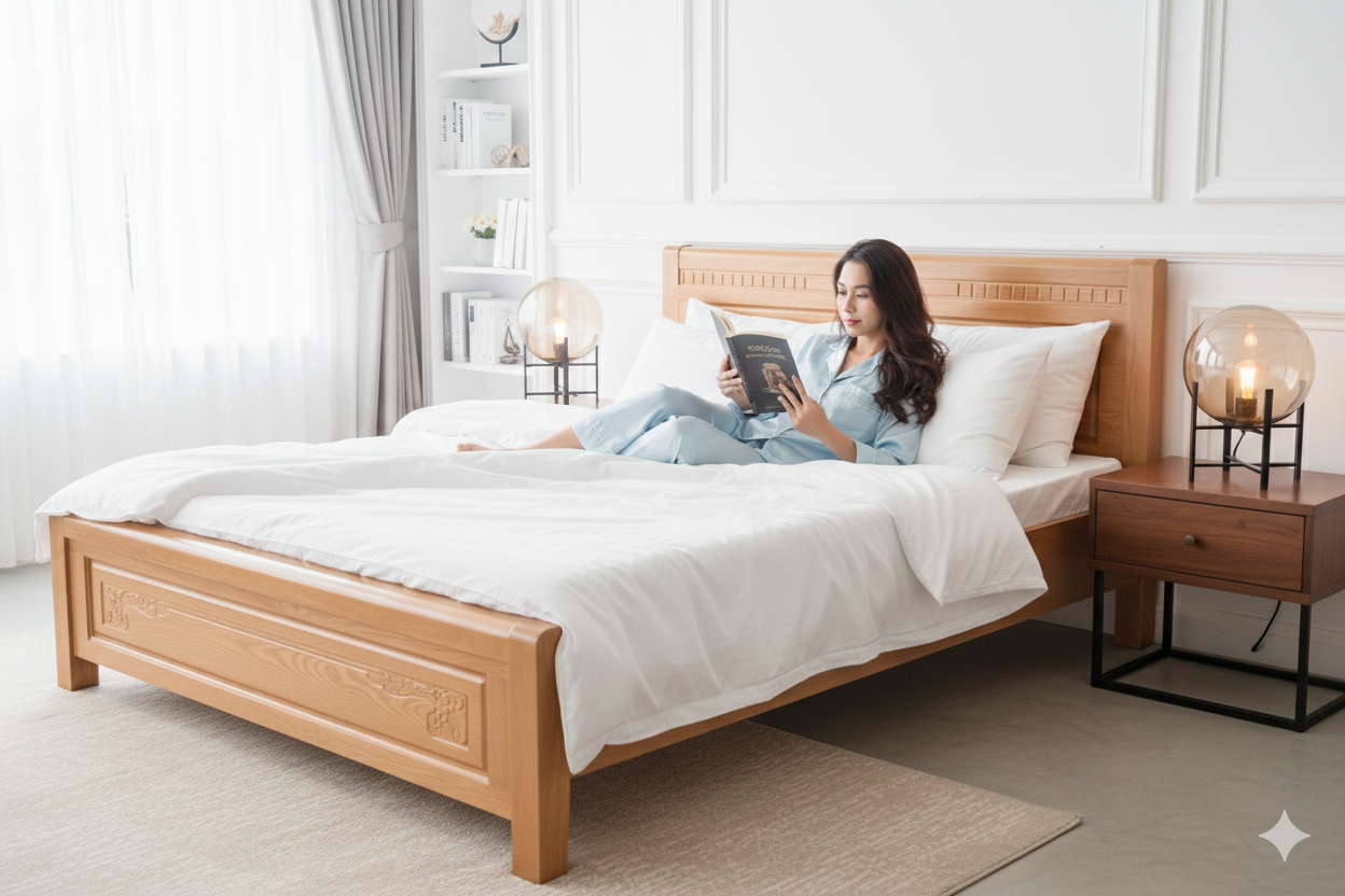 Giường gỗ xoan đào tự nhiên MS 2786 6 Giường gỗ xoan đào tự nhiên MS 2786