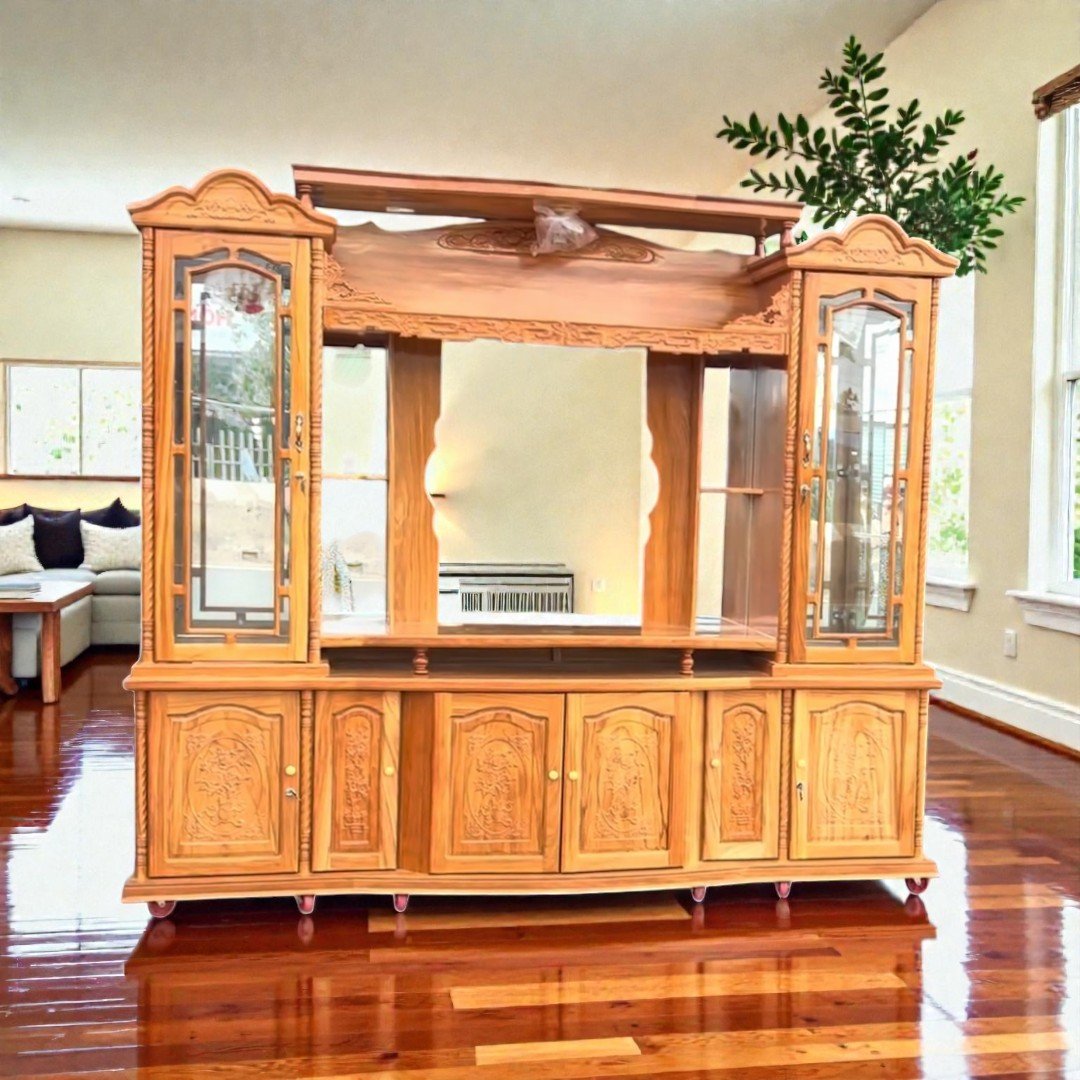 Kệ tivi kèm tủ rượu gỗ tự nhiên cao cấp phong cách tân cổ điển