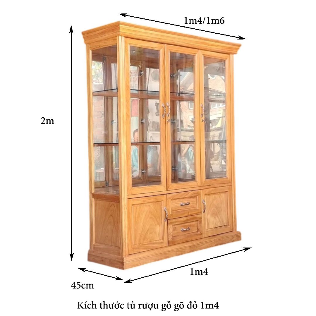 Kích thước tủ rượu gỗ gõ đỏ cao cấp