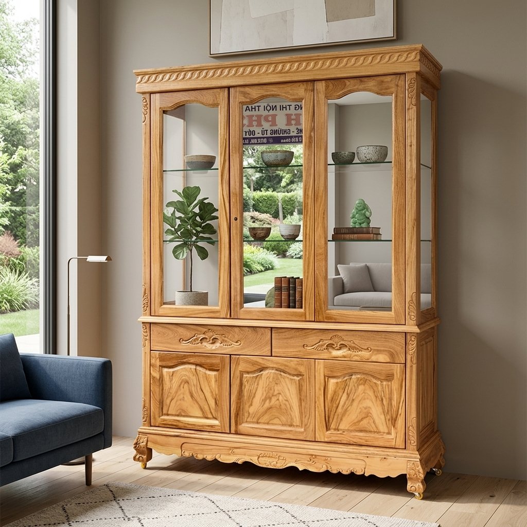 Tủ rượu phòng khách biệt thự gỗ gõ đỏ cao cấp