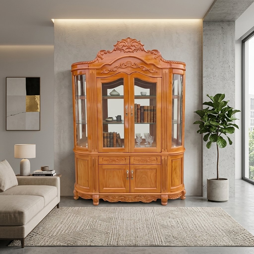 Tủ rượu phòng khách biệt thự gỗ gõ đỏ cao cấp