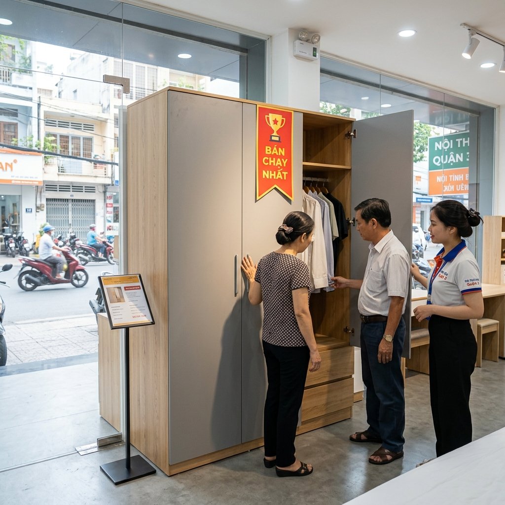 Tủ quần áo gỗ tự nhiên 2 cánh đẹp giá rẻ quận 3