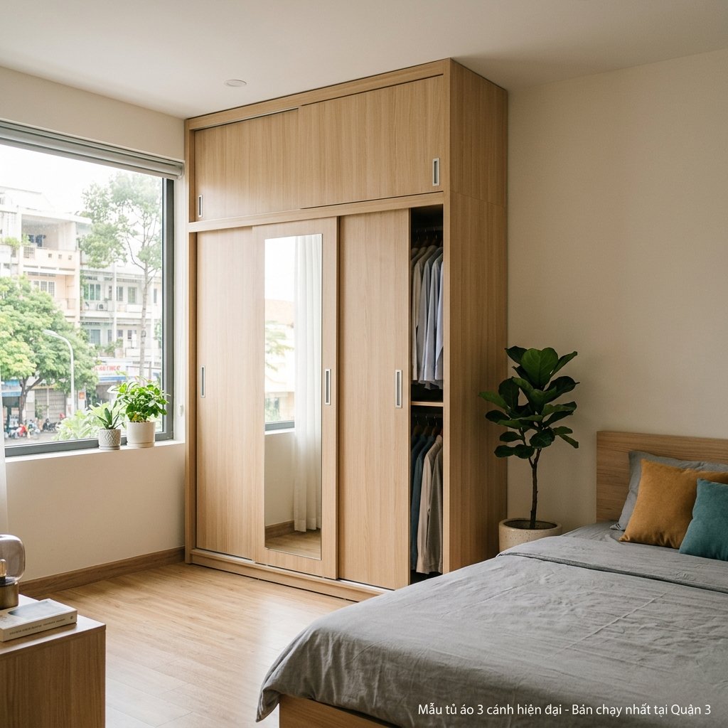 Tủ quần áo gỗ tự nhiên 2 cánh đẹp giá rẻ quận 3