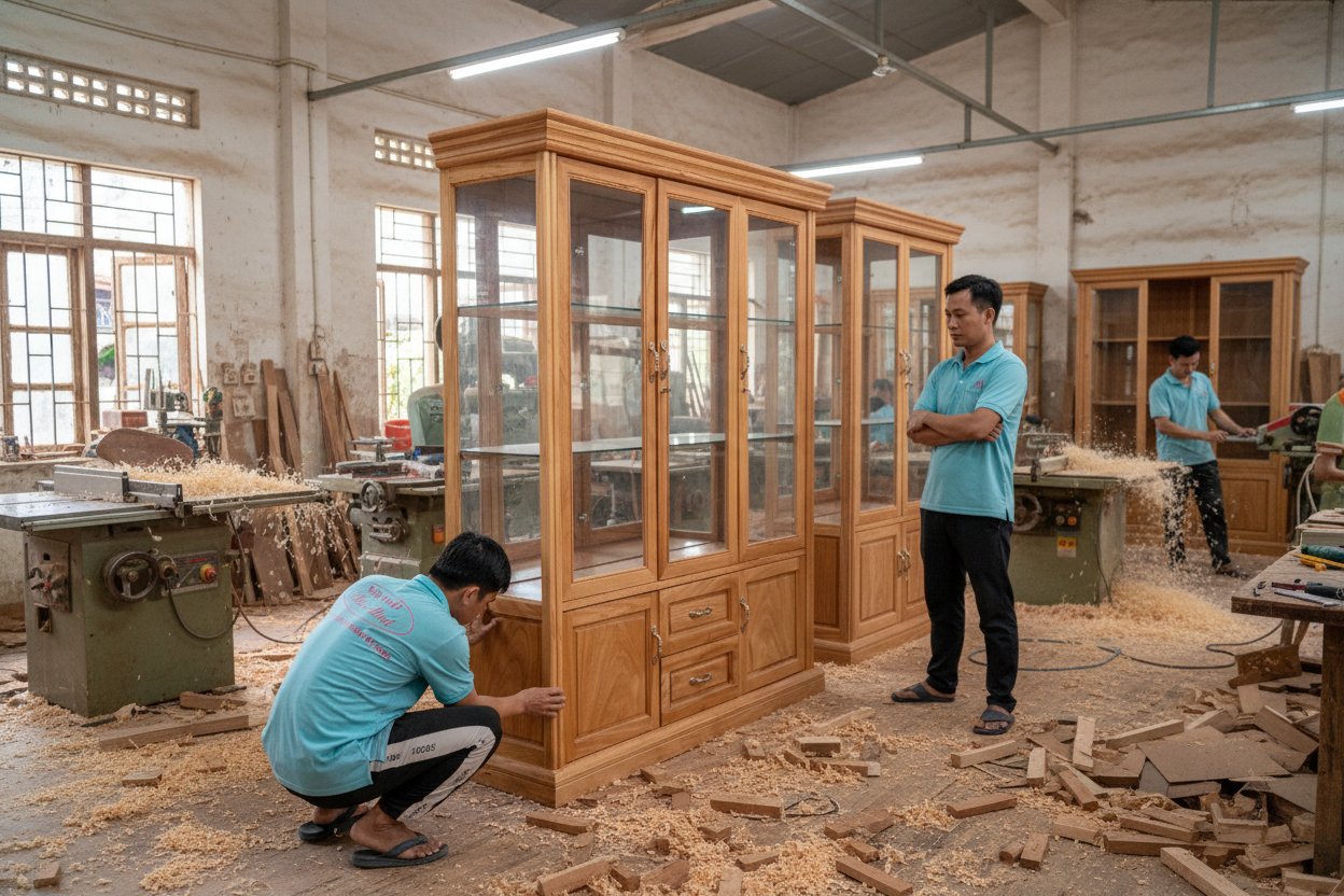 Tủ rượu gỗ gõ đỏ cao cấp vân gỗ đẹp màu tự nhiên