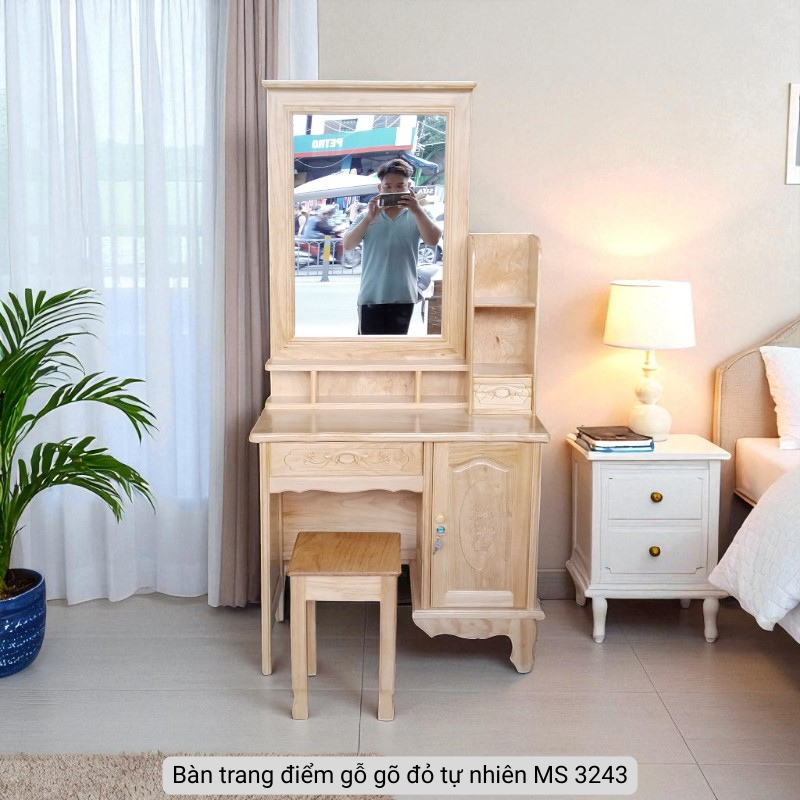 Bàn trang điểm gỗ gõ đỏ MS 3243 14 Bàn trang điểm gỗ gõ đỏ