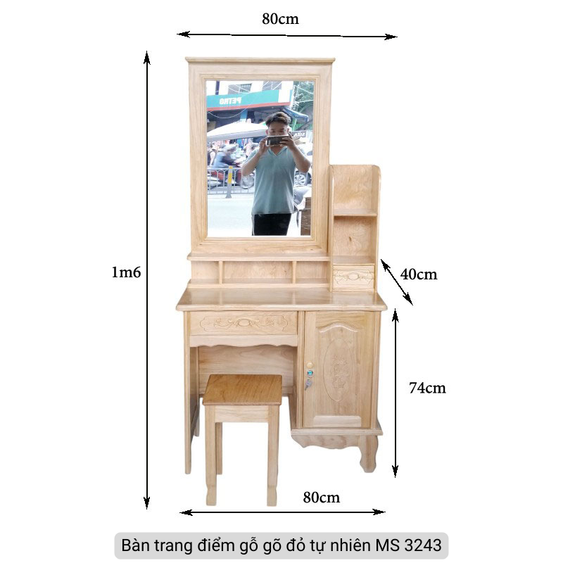 Bàn trang điểm gỗ gõ đỏ MS 3243 12 Bàn trang điểm gỗ gõ đỏ