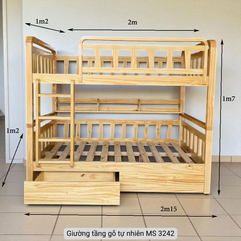 Giường tầng gỗ thông MS 3242 4 Giường Tầng Gỗ Thông